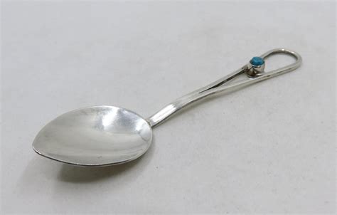 Vintage Sterling Silver Navajo Turquoise Spoon Signed V Etsy
