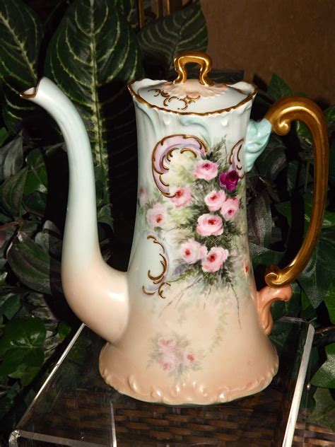 Limoges Gorgeous Teacoffeechocolate Pot With Pink And Red Roses And