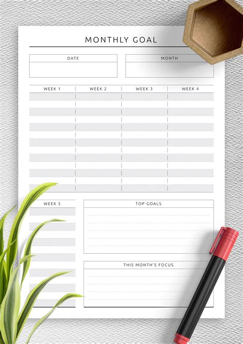 Free Monthly Goals Template