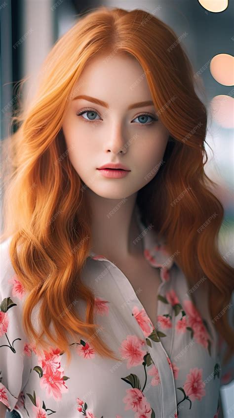 Premium Ai Image Beautiful Woman With Long Red Curly Hair Red Head Generative Ai