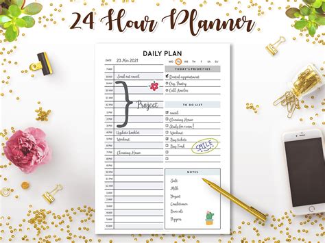 24 Hour Daily Planner Printable Undated Daily Agenda Daily Etsy