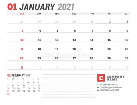 Planner Januari 2022 Lege Cellen Van De Planner Maandelijkse