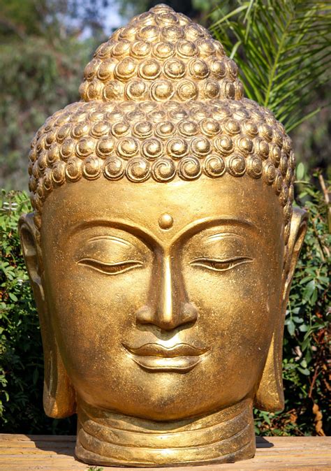 Preorder Golden Large Peaceful Stone Buddha Head Garden Statue Perfect