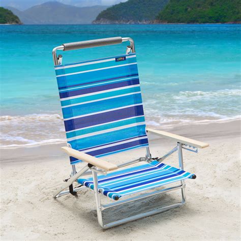 Copa 5 Position Lay Flat Aluminum Beach Chair Blue Stripe Beach