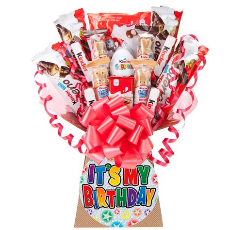 Red flowers, chocolates, cakes and all things joyful. Kinder Chocolate Bouquet Gift - Happy Birthday - Chocolate ...