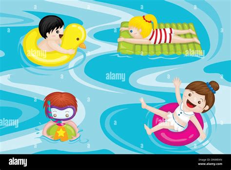 A Vector Illustration Of Kids Swimming In Swimming Pool Stock Vector