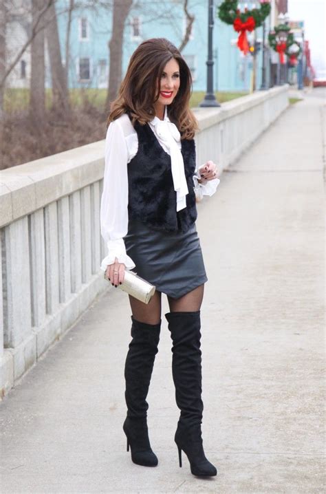 Fur And Leather Leather Boots Outfit Black Thigh Boots Holiday Party