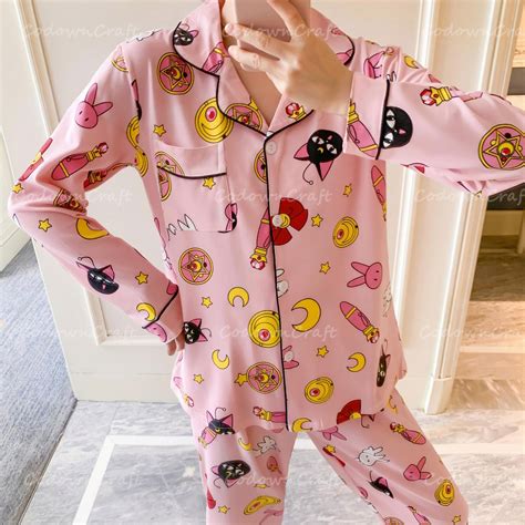 Sailor Moon Themed Womens Pajamas Girls 2 Pieces Long Etsy