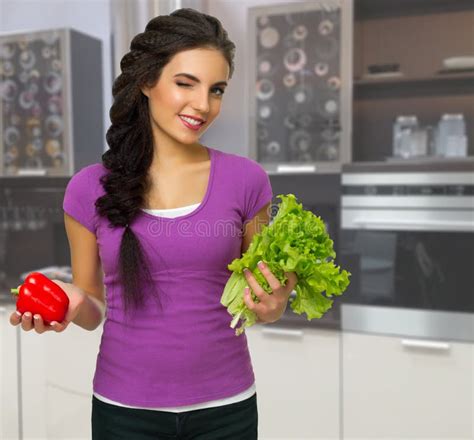 Woman In The Kitchen Stock Image Image Of Human Eating