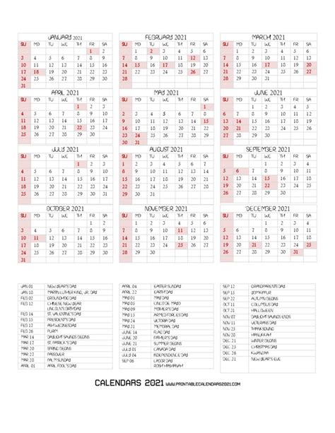 68 Printable 2021 Yearly Calendar With Holidays Portrait