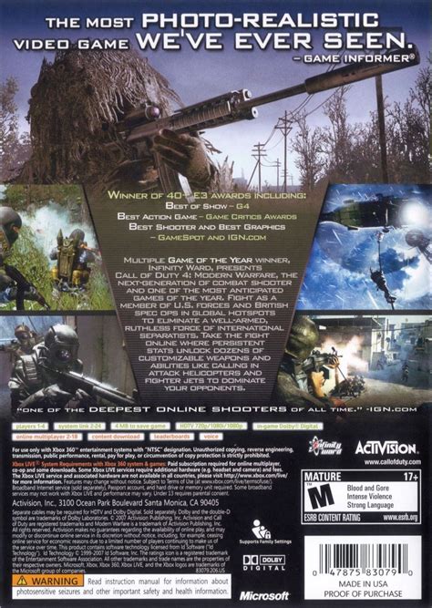 Call Of Duty 4 Modern Warfare 2007 Xbox 360 Box Cover Art Mobygames