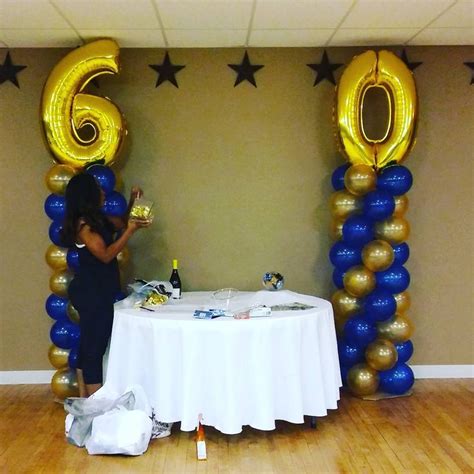 60th Birthday Balloon Columns Midnight Blue And Gold Party Rentals
