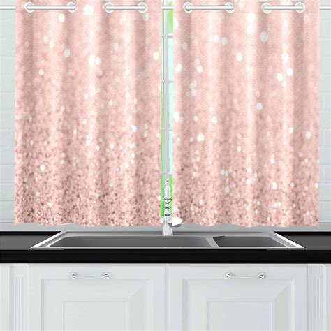 Mkhert Rose Gold Glitter Window Curtain Kitchen Curtains Window