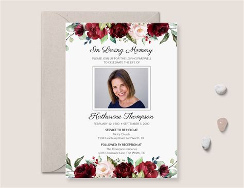 Funeral Announcement Template Funeral Invitation With Etsy