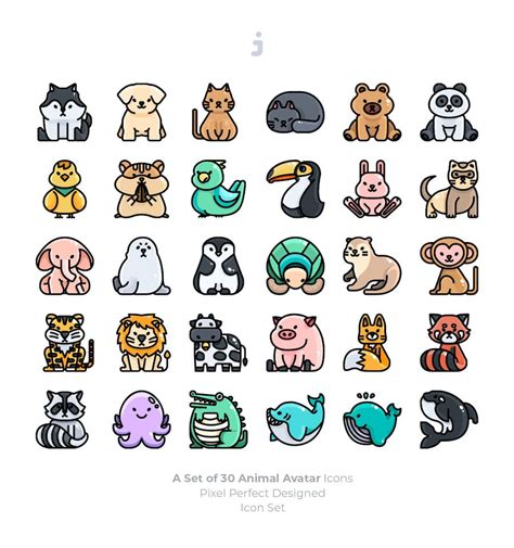 30 Animal Avatar Icons Design Template Place