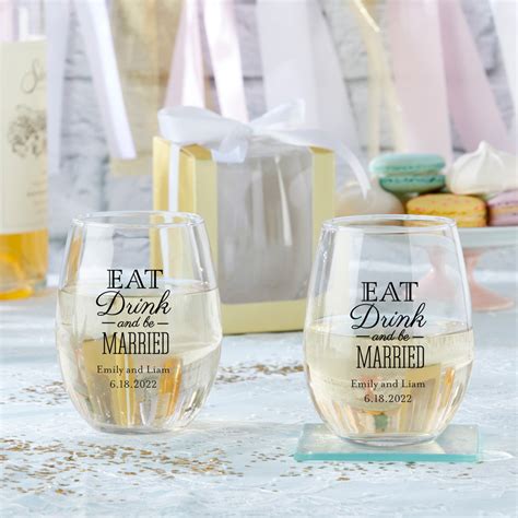 Personalized 9 Oz Stemless Wine Glass Party Favors By Kate Aspen