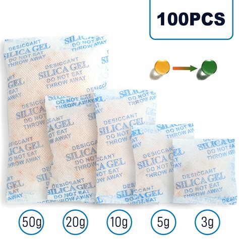 100packs Rechargeable Silica Gel Packets Desiccant Dehumidifier Color