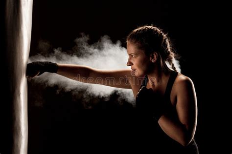 Kick Fighter Girl Punching A Boxing Bag Stock Image Image Of Energy