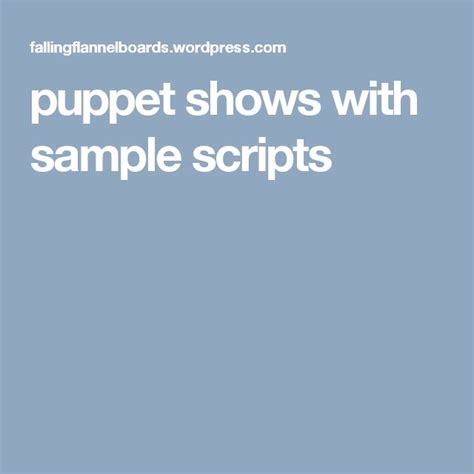 Puppet Shows With Sample Scripts Puppets Puppet Show Shows
