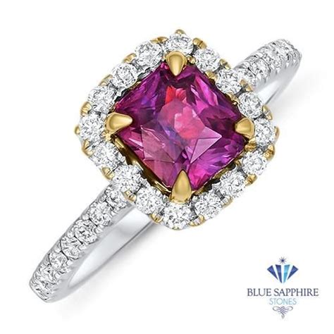 Ct Cushion Ruby Ring With Diamond Halo In K White Gold Pink