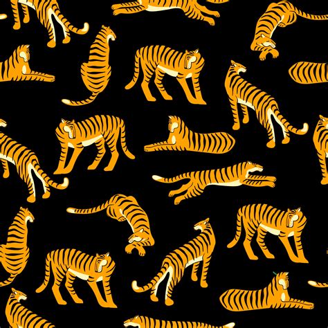 Seamless Exotic Pattern With Tigers Vector Design Vector Art