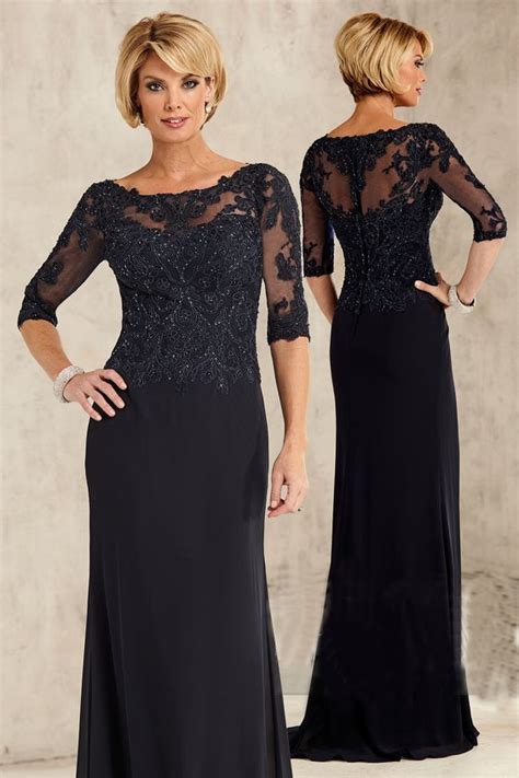 Elegant Black Lace O Neck A Line Mother Of The Bride Dresses Plus Size