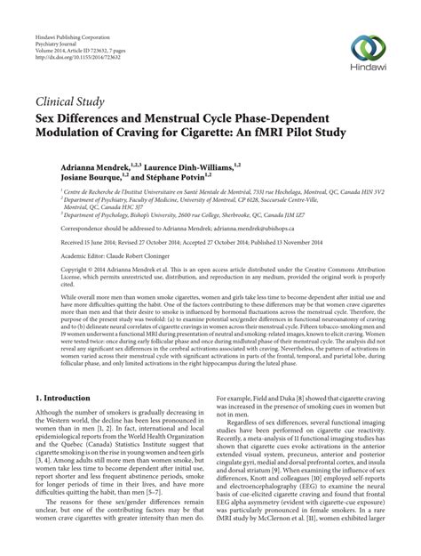 Pdf Sex Differences And Menstrual Cycle Phase Dependent Modulation Of Craving For Cigarette