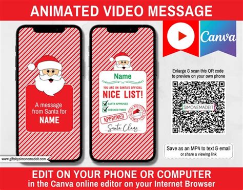 Santas Nice List Video Text Message Template Animated Digital Mobile