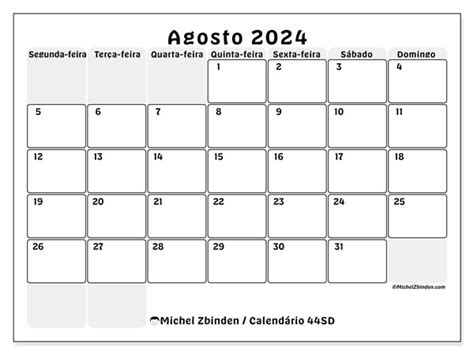Calendário de agosto de 2024 para imprimir 49SD Michel Zbinden MO