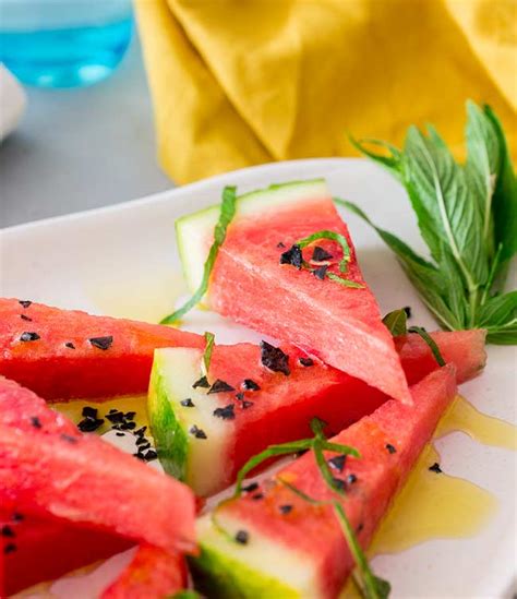Salted Watermelon With Olive Oil And Mint Sprinkles And Sprouts