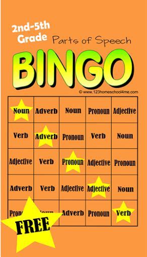 Free Parts Of Speech Bingo Parts Of Speech Games Parts Of Speech