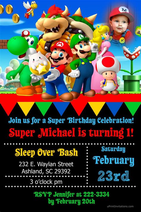Personalized Super Mario Birthday Invitations Free Printable Super