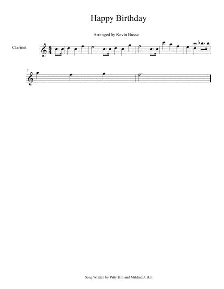 Happy Birthday Easy Key Of C Clarinet Music Sheet Download