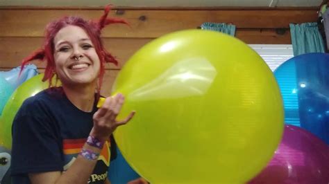 Huge Balloon Inflation No Popping Redhead Giantess Looner Girl Inflates Big Yellow Balloons Non