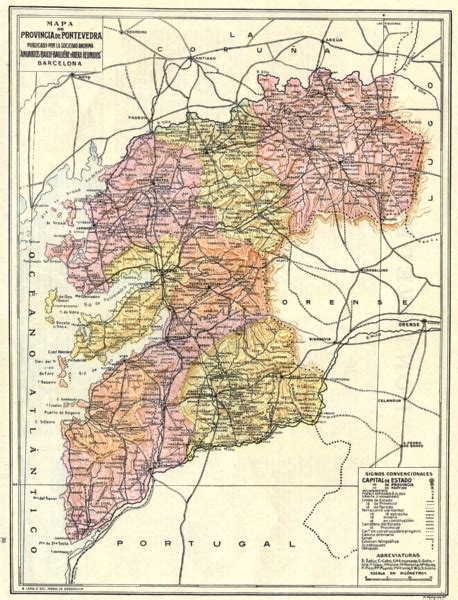 Spain Mapa De La Provincia De Pontevedra 1913 Old Antique Plan Chart