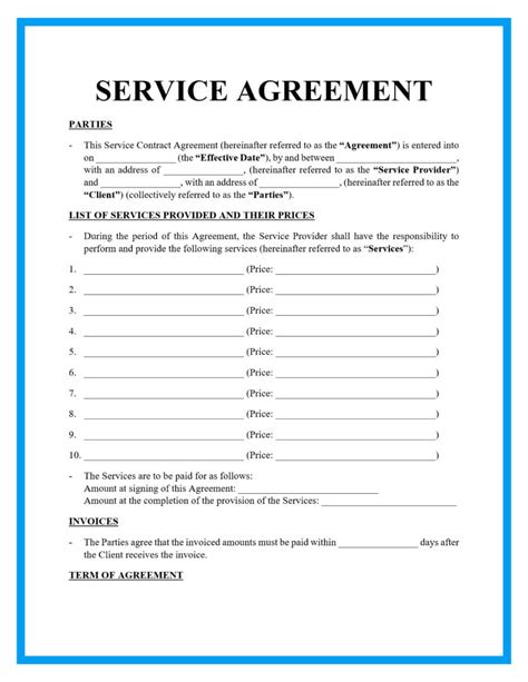 Simple Service Contract Template Free