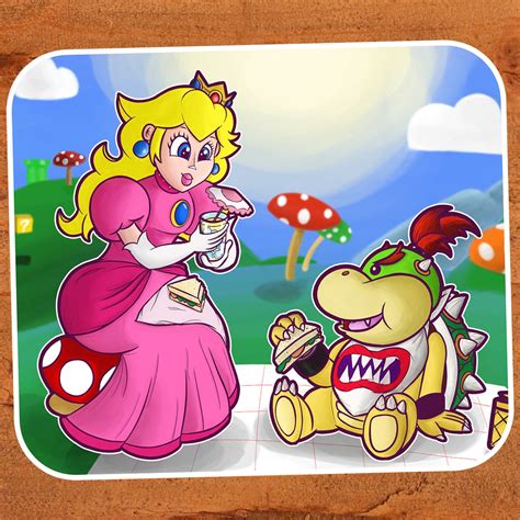 Princess Peach And Bowser Jr Having A Picnic Nintendo Sticker Etsy