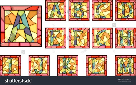 Set Of Mosaic Alphabet Capital Letters From Stained Glass Windows With