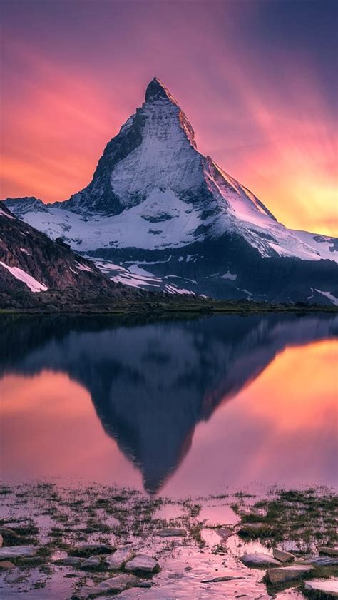 Matterhorn Schöner Sonnenuntergang Landschaft Berg See Wasser