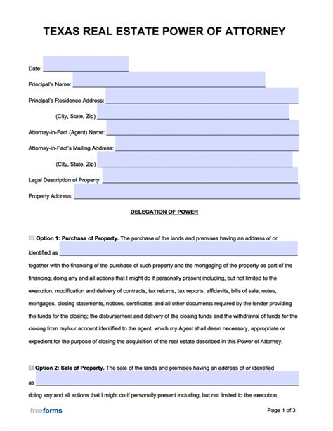 Free Texas Real Estate Power Of Attorney Form Pdf Word