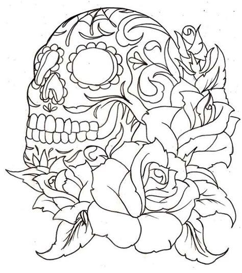 Skull And Roses Coloring Page Coloring Sky