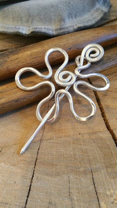 Aluminum Groovy Flower Shawl Pin Hair Pin Sweater Brooch Etsy
