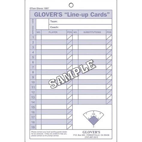 Glovers Baseball Softball 24 Line Up Cards 1 Book Hit A Double