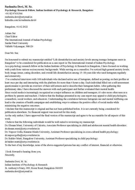 Cover Letter For Journal Submission Sample And How To Write