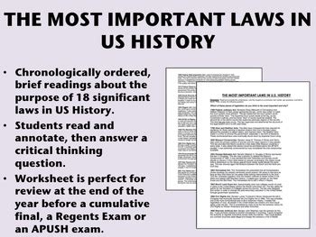 They are designed to protect the safety, health and welfare of the public. The Most Important Laws in US History - Review/USH/APUSH | TpT