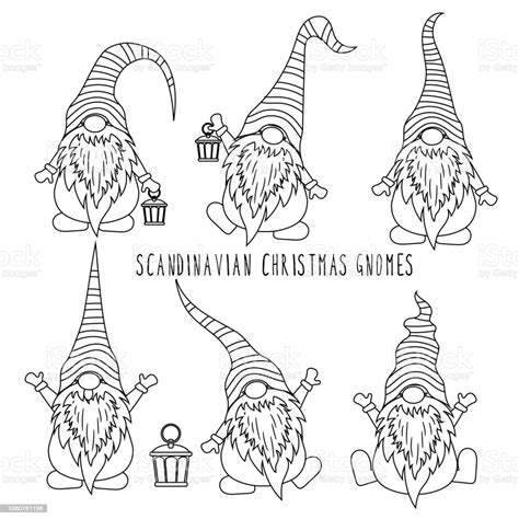 Chrismas Gnomes Collection For Coloring Stock Illustration