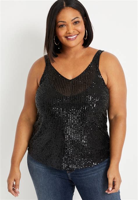 Plus Size Black Sequin Tank Top Maurices