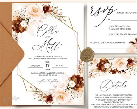 Cilla Burnt Orange Wedding Invitation Template Rust Wedding Invitation