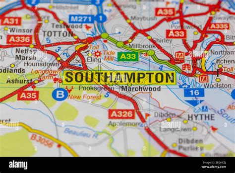 Southampton And Surrounding Areas Shown On A Road Map Or Geography Map