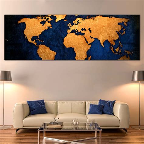 World Map Canvas Print Gold World Map 1 Piece Canvas Wall Art Blue B